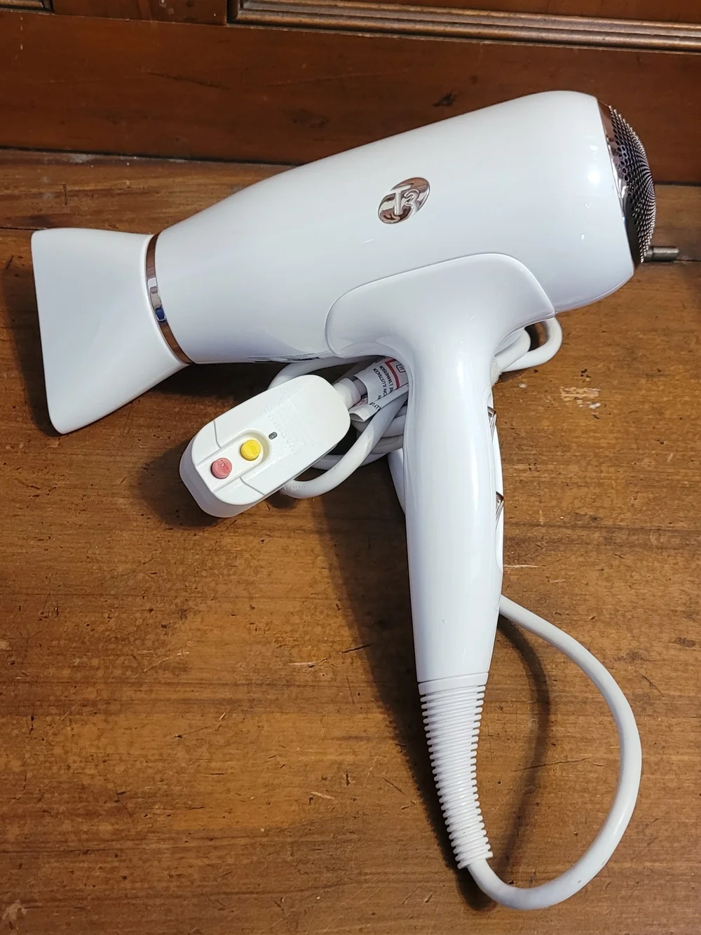 T3 White Hair Dryer with Rose Gold Trim